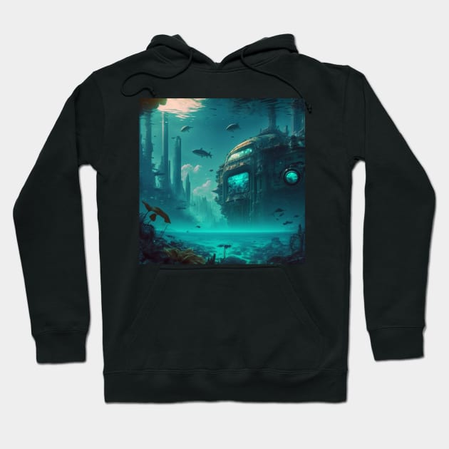 Underwater Cyberpunk City Hoodie by AICreateWorlds